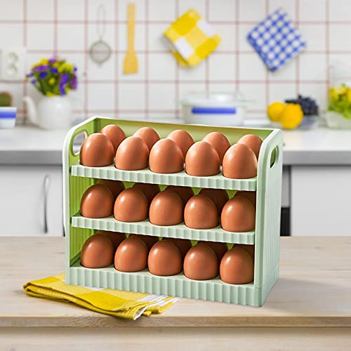 Egg Basket Kitchen Eggs Holder Eggs Storage Container with Handle Fridge Eggs Organizers Eggs Tray Bins(Green)