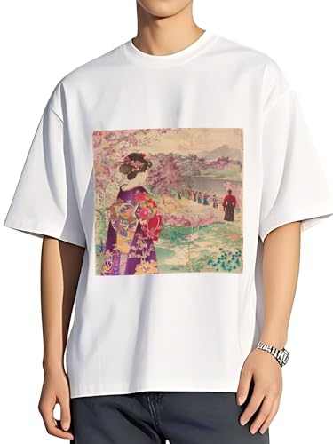 令和の浮世絵 和風 絵画 江戸 掛け軸 舞子 着物 女性 (75) 人気 アメリカ 流行 欧米風 音楽 Tシャツ メンズ/レディース 夏服 トップス 半袖 無地 通気性 ファッション ゆったり 丸襟