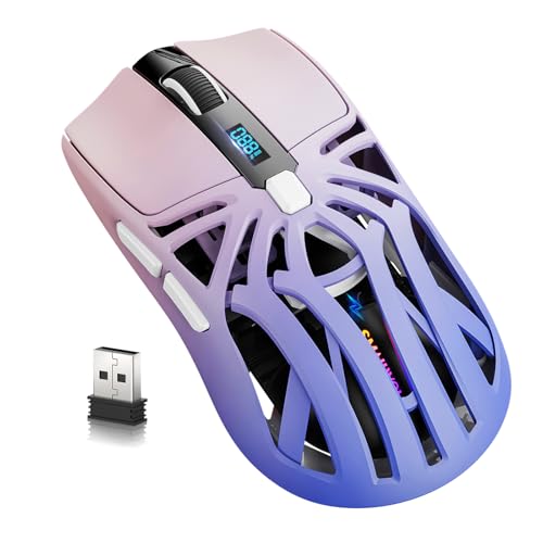 Image of Wireless Gaming Mouse, 10000 DPI, Tri-Mode 2.4GHz /Bluetooth /Wired Mouse, 6 Buttons, Digital Display, Silent Mice, Rechargeable, Customizable Macro and RGB Backlight for PC /Mac /Laptop (Purple)