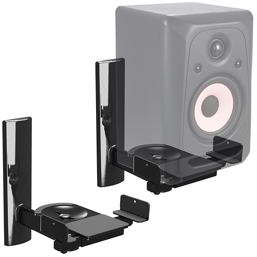 RICOO Support Mural pour Enceinte LH023-B Universel Fix ation Murale inclinable orientable réglable Haut-Parleur Support Enceintes TV 2 Pieces Noir