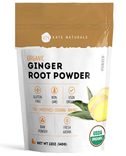 Ginger Root Powder Organic by Kate Naturals. Ground. Perfect For Tea, Smoothies and Cooking. Fresh Ginger Taste & Fragrance. Large Resealable Bag. Gluten-Free and Non-GMO. 1-Year Guarantee (12oz)