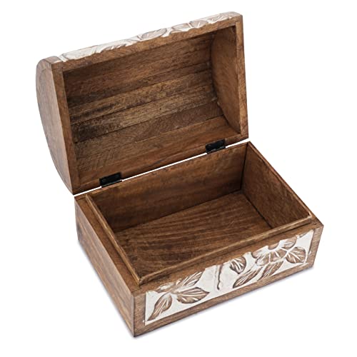 Ajuny Handcrafted Decorative Jewellery Storage Box With Flower Carvings White Multipurpose Use Great For Gifts #TOP1