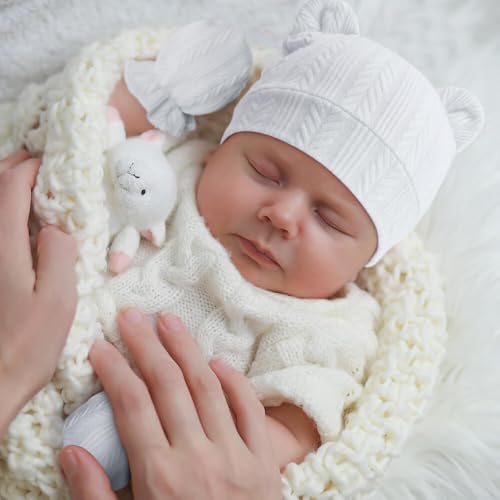 Image of BQUBO Newborn Baby Hats Bear Ears and Mittens Sets Preemie Caps Baby Boy Girl Infant Hospital Beanie for 0-3 Months