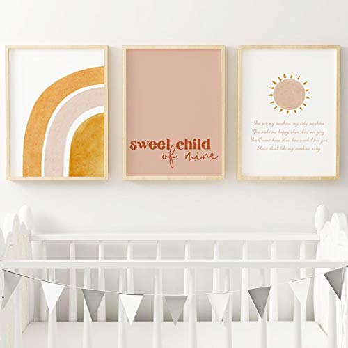 Art mural pépinière soleil lune Boho 50x70cm, lot de 3 toiles neutres pour chambre bébé