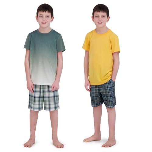 Image of US Angels Pajamas Set for Boys, 4-Piece Set, Short Sleeve Shirt with Pajama Shorts