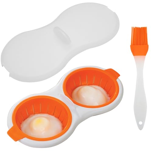 2 Cavity Microwave Egg Poacher, Microwavable Poached Egg Cooker with Lid &...