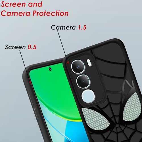 Image of Stylish Spider Back Case Cover Compatible for Vivo T4 lite 5G / Y19 5G / Y19e / Y04 4G / Y29s 5G | Spidey Face Mask Case | Soft Silicone | Camera & Full Body Protection | Shock Proof | (Black)