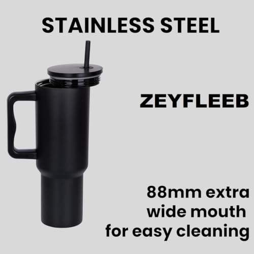 Image of 1200ML Stainless Steel Tumbler with Handle & Lid, 2 Straws - Large Travel Mug Water Cup for Gym, Office & Outdoor Use (Black)