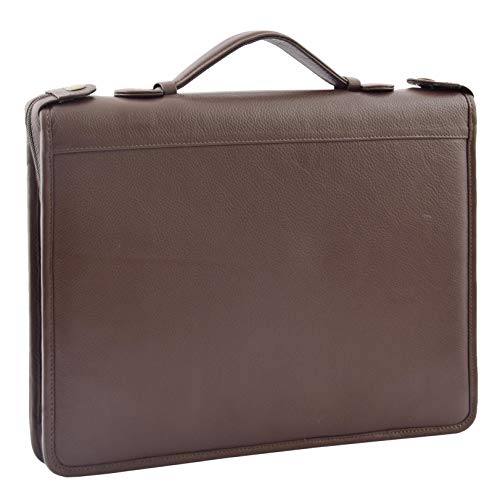 Étui portefeuille cuir véritable HL49 marron avec fermeture Éclair pour homme et femme