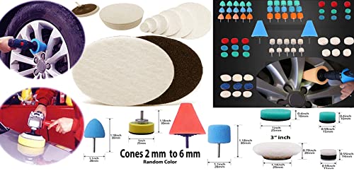 Image of DIY Crafts 45 Pcs 15x3, 5 inchinch, Mini Felt Fur 1-3 inch inch Choice 1-7 inch inch Sponge Buffing Pads Waxing Pads Drill Adapter M10 /14 for Tight Areas Detailing Polishing Waxing & Seal(45 Pcs 15x3, 5 inchinch)