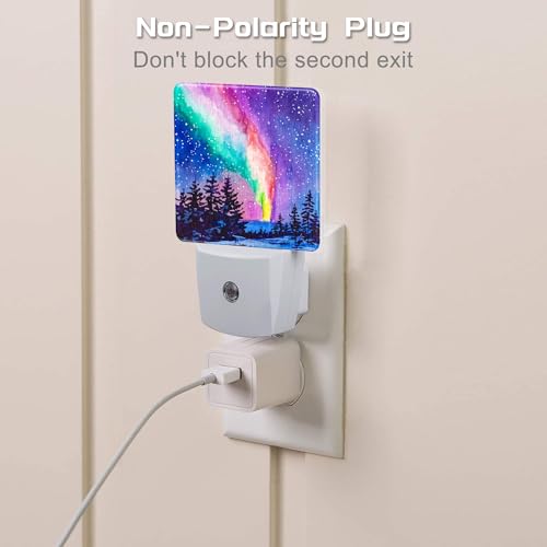 Image of Northern Lights Starry Night Night Light Plug into Wall, Winter Snowy Forest 0.5w Energy Saving Sleep Friendly Dusk to Dawn NightLights for Kids Boys Girls Home Decor