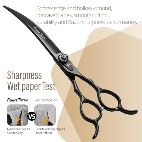 Dog Grooming Scissors: 7.5 inch Bright Black Pet Curved Shears Made Of Japanese 440C Advanced Stainless Steel Professional Grooming Scissors for Dogs Cats and Other Pets Dog Grooming Scissors: 7.5 inch Bright Black Pet Curved Shears Made Of Japanese 440C Advanced Stainless Steel Professional Grooming Scissors for Dogs Cats and Other Pets