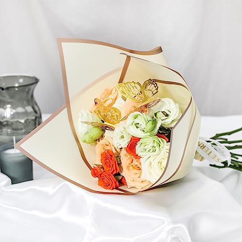 NESCCI 200 Sheets Flower Wrapping Paper - Waterproof Florist Bouquet Paper,70Ft Satin Ribbon, 36 Pcs 3D Butterflies 100 PCS Flower Pins for Wedding Birthday Gift DIY (10 Colors)