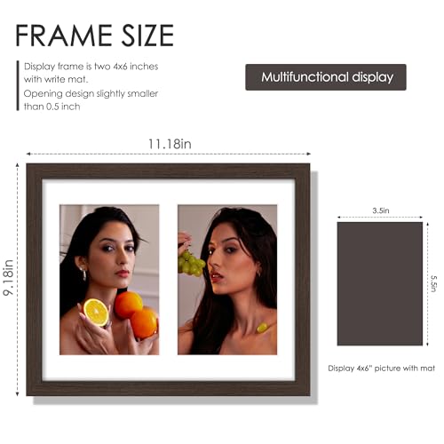Image of DUENPY 8x10 Double Picture Frame For Displaying Double 4x6 Picture Frame for Wall Mounting or Tabletop, Walnut.