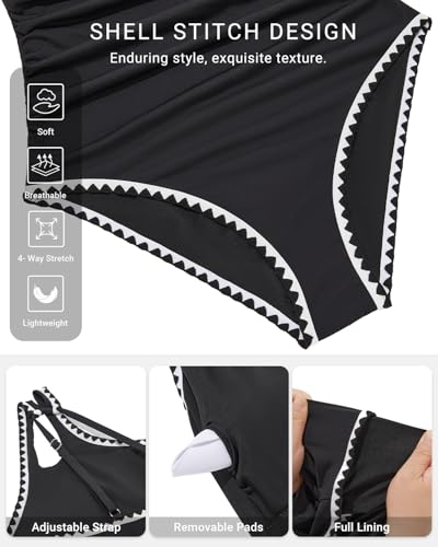 Image of Holipick One Shoulder One Piece Swimsuit for Women Tummy Control Bathing Suits Modest Full Coverage Keyhole Swimwear