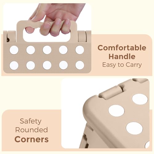 Image of ACKO Folding Step Stool, 13 Inch Non-Slip Foldable Step Stool for Adults & Kids, Up to 300 lbs, Lightweight Collapsible Foot Stools with Carry Handle for Kitchen, Bathroom, Bedroom, Khaki