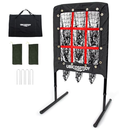 UbiCoSptJoy 9 Hole Pitching Net with Strike Zone, Improve Baseball Softball Accuracy Training, Adjust Height to 45 Inches, Portable Set up, Indoor Outdoor Practice for Beginner and Professional