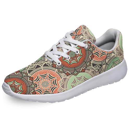 Women Men Ethnic Floral Prints Shoes Slip On Running Shoes Athletic Tennis Sneakers White Size 9