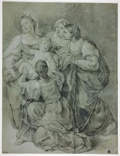 Affiche artistique groupe de quatre femmes et enfant Domenichino 60x90