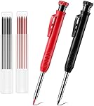 Solid Carpenter Pencil, 2 Pcs Carpenter Mechanical Pencil, Deep Hole Woodworking Pencils for Drawing, Marking, Scribering, Woodworking (Black, Red)