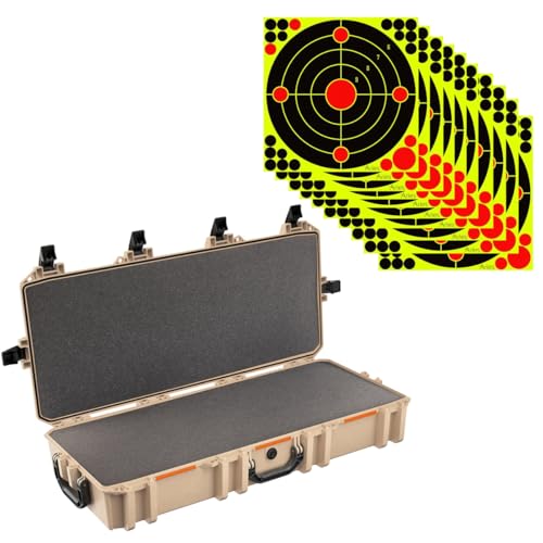 Pelican V700 Vault Takedown Rifle/Shotgun Case with Foam, Tan, Bundle with 12x12 Splatter Shooting Target Stickers, 10-Pack