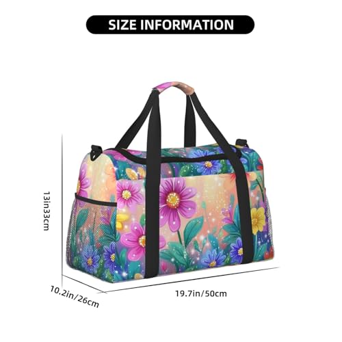 Cartoon Art Flowers Duffle Bag Foldable Travel Tote Bag Carry On Large Weekender Overnight Bags Waterproof Gym Bag For Women Men4