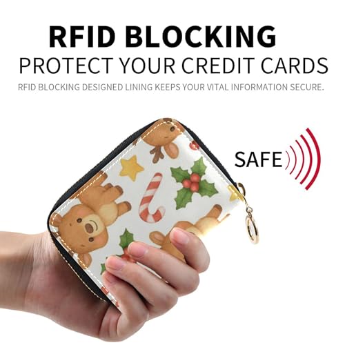 Cute Card Holder Wallets RFID Blocking Zip Around Women's Wallets Leather Zipper Wallet with Coin Pocket Cute Reindeer Christmas2