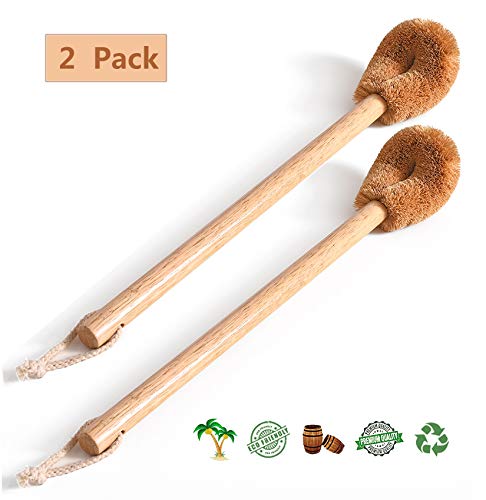 dirk Toilet Brush, Natural Coconut Fibre Brush Head and Rubber Wood Handle, Great for Bathroom (2 Pack)
