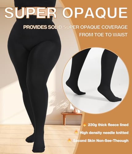 Image of MERYLURE Plus Size Fleece Lined Tights, Warm Winter Thermal Pantyhose Women, Queen Thick High Waisted Opaque Leggings