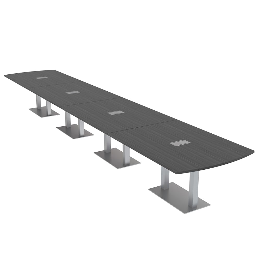 20 Person Boardroom Table | Modular Arc Rectangle Table with Data and Power | Harmony Series | Brushed Silver Bases | Meeting Tables for Offices,
