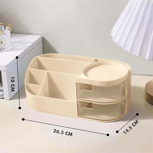 Image of zuku MakeUp Organizer Stand Desk Storage Dressing Table Organiser Cosmetic Organizer Box Skin Care Table Bathroom Organiser Makeup Storage Box Makeup Vanity with Transparent Drawer(Cream)