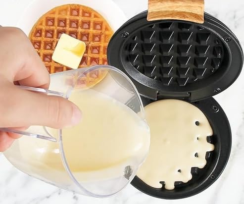 Waffle Maker Machine, 4 Inch Chaffle Maker with Compact Design, Easy to Clean, Non-Stick Surface, Recipe Guide Included, Perfect for Breakfast, Dessert, Sandwich, or Other Snacks, Black BY CHEW FUN