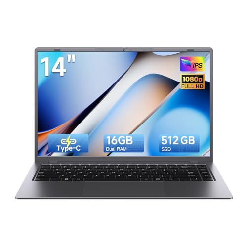 EvoSpan Laptop Computer, 16 GB RAM, 512 GB SSD, Pentium 6500Y Processor (Up to 3.4 GHz), 14' FHD IPS Display, Type-C, Wi-Fi 5, BT 5.0, Long Lasting Battery, Student & Business Laptop PC