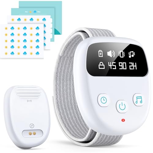 Chumoasis Wireless Bedwetting Alarm for Kids, Rechargeable Waterproof Sensor & Wristband, Rechargeable with 3 Modes & Timer, Highly Sensitive Bed Wetting Alarm, Grey
