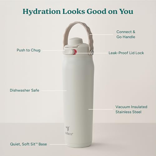 Image of REDUCE Aura Vacuum Insulated 26 oz Water Bottle - Leak-Proof & Chug Spout for Quick Hydration - Keeps Drinks Cold for 30 Hours - Removable Handle for Travel or Gym - Soft Sit Base - Unbleached