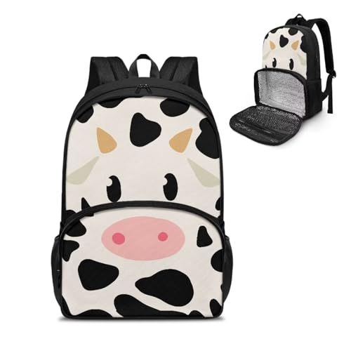 Cow Print Kids 2-in-1 Backpack School Bookbag Boys Girls Backpack and Insulated Lunch Bag Travel Daily Backpack for Preschool Elementary Middle School