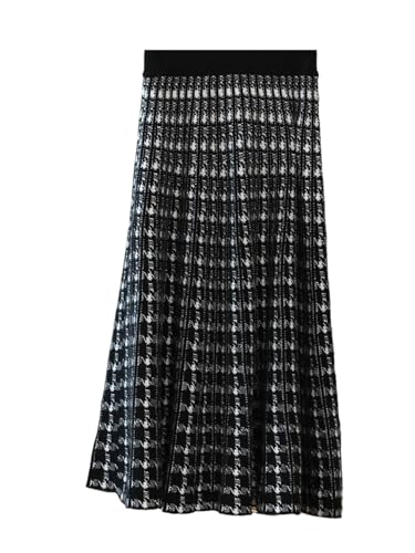 Women 100% Merino Wool Textured Loose High Waist Skirt Fall Winter Cashmere Knit Umbrella Dress Black XL