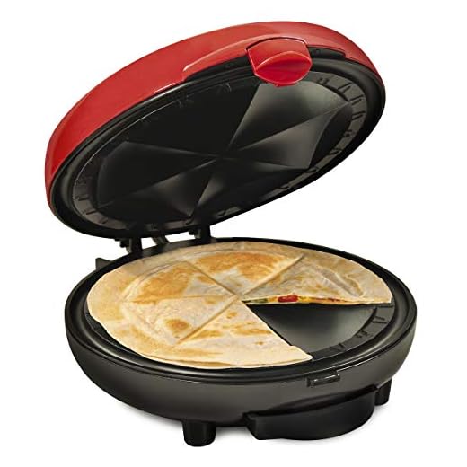 Nostalgia Taco Tuesday Deluxe 8-Inch 6-Wedge Electric Quesadilla Maker with Extra Stuffing Latch, Red