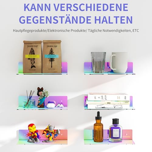Sezanrpt 30cm Iridescent Acryl Wandregale Set von 2, weißes schwimmendes Regal, Wandregale für Regale, Smart Lautsprecher, Pflanzen… – Ansicht 4