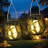 Solarlampen für Außen Hängend, 2 Stück Vintage Solar Laternen für Draußen, Solarleuchten für Außen mit Realistischen Flammeneffekt, IP65 Wasserdichte Solarlaterne Gartenleuchte für Patio Terrasse