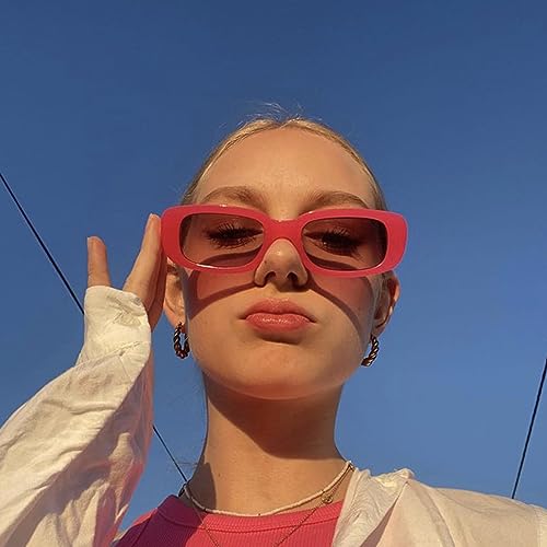 Image of BUTABY Rectangle Sunglasses for Women Retro Driving Glasses 90's Vintage Fashion Narrow Square Frame UV400 Protection