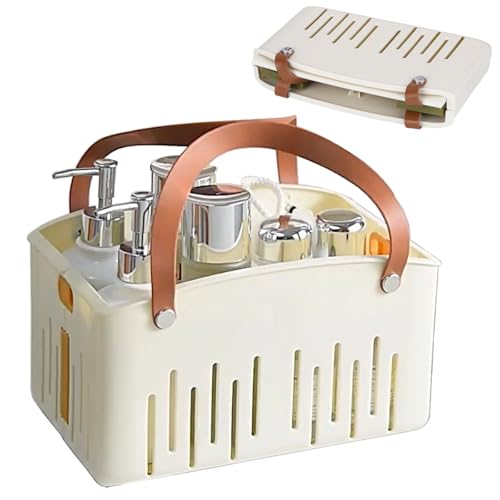 LAIGOO 2-Compartment Shower Caddy Basket, Collapsible Portable Shower Tote, Multiuse Storage Organizer for College Dorm, Bathroom, Gym, Cleaning, Travel, Camping - White