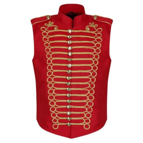 Darkrock Men's Military Hussar Sleeveless Vest Red & Gold Jacket