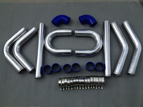 Kit de tubería turbo de aluminio de 76 mm con manguera azul universal para intercooler 4