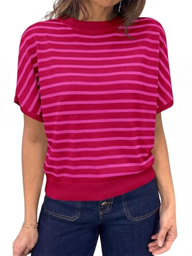Image of Saodimallsu Women's Short Sleeve Crew Neck Knit Pullover Sweater | Casual Basic, Crew Neck, Loose Knit Pullover, Summer Lightweight