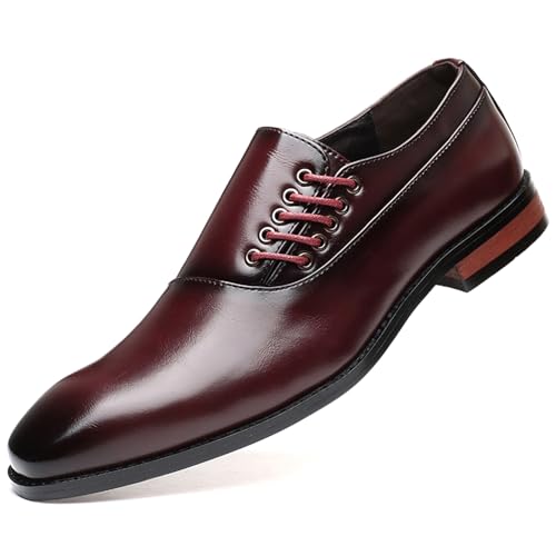 WUIWUIYU Mens' Monk Style Dress Shoes Side Lace up Wingtips Vintage Prom Wedding Flats Shoes Oxfords