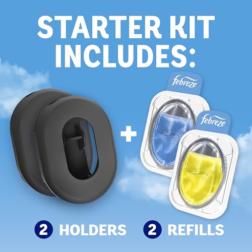 Febreze Trash Odor Fighter, Trash Can Air Freshener, Stick-On Deodorizer for Garbage Cans, Diaper Pails, Works with Scented Trash Bags, Fresh Lemon and Linen & Sky Scents, 2 Holders + 2 Refills - view 3