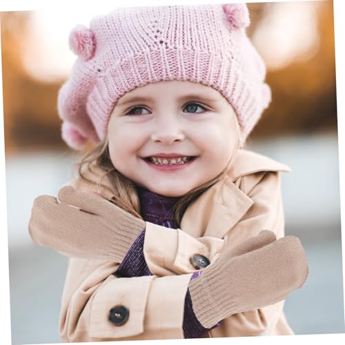 UPKOCH Knit Mittens for Winter Extra Thick Warm Gloves for Boys and Knitted Design Light Brown for Cold Weather Protection4