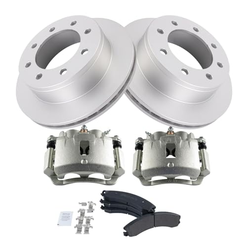 Image of TRQ Rear Brake Pad, Caliper, & Rotor Kit Semi-Metallic Compatible with 2009 Chevrolet Express 3500 2009-2016 GMC Savana 3500