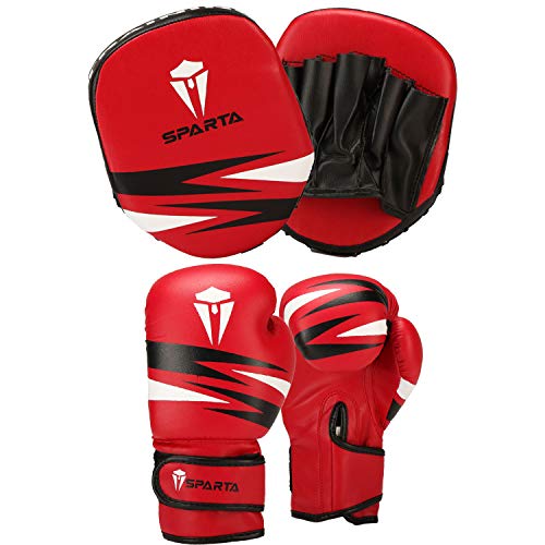 Kids Boxing Gloves and Focus Pads Set  Youth Children Hook & Jab Target Mitts with Punching Sparring Training Gloves for Junior Hand Muay Thai, Kickboxing, MMA, Karate (Red, 6oz (Age Group 6-12))